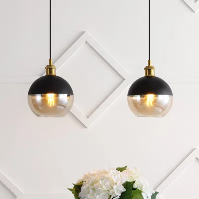 Jonathan Y Nixon 7.5" Adjustable Drop Globe Metal/glass Led Pendant In Black