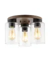 Jonathan Y Nola 13" 3-light Bohemian Farmhouse Iron, Seeded Glass Led Semi Flush Mount In Wood Finish