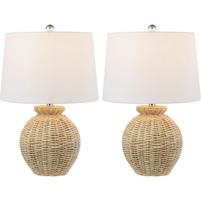 Jonathan Y Nora 22" Rustic Coastal Rattan Globe Led Table Lamps, Brown