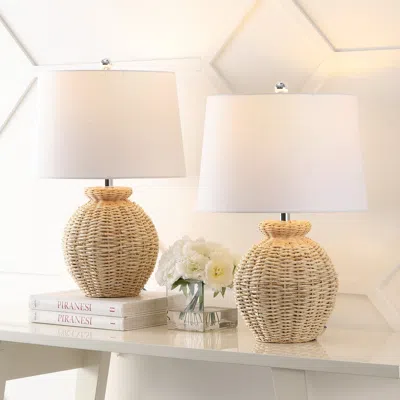 Jonathan Y Nora 22" Rustic Coastal Rattan Globe Led Table Lamps, Brown (set Of 2) In Neutral