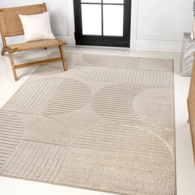 Jonathan Y Nordby High-low Geometric Arch Scandi Striped Indoor/outdoor Area Rug In Beige/cream