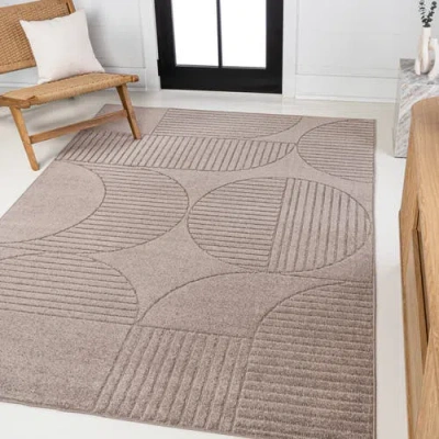 Jonathan Y Nordby High-low Geometric Arch Scandi Striped Indoor/outdoor Area Rug In Taupe/beige