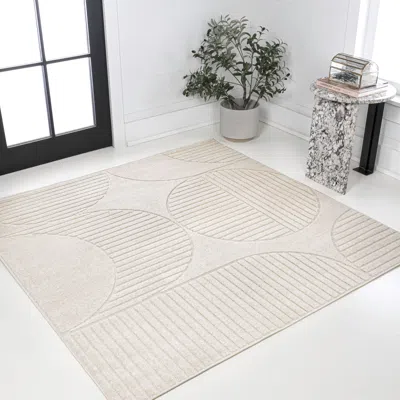 Jonathan Y Nordby High-low Geometric Arch Scandi Striped Indoor/outdoor Square Area Rug In Neutral