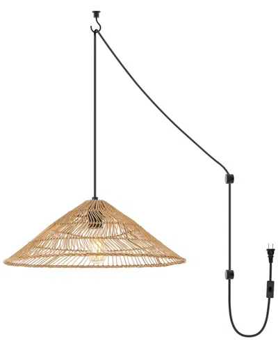 Jonathan Y Nova 20in 1-light Farmhouse Rattan 180in Cord Plug-in Or Hardwired Led Pendant In Brown