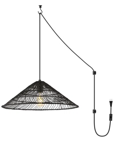 Jonathan Y Nova 20in 1-light Farmhouse Rattan 180in Cord Plug-in Or Hardwired Led Pendant In Metallic