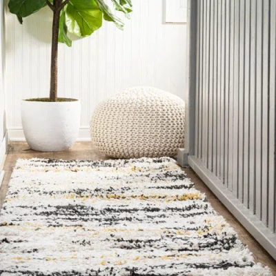 Jonathan Y Nova Modern Bold Strie' Shag Area Rug In Beige/black/yellow