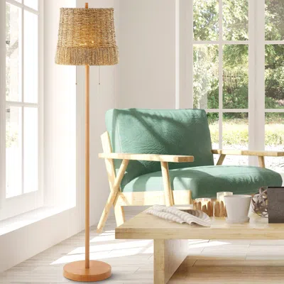 Jonathan Y Ocata 61" 2-light Coastal Bohemian Iron/rattan Led Floor Lamp With Pull-chain In Green