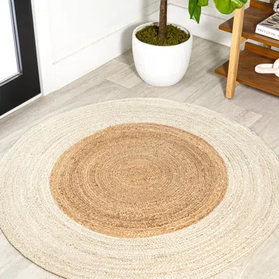Jonathan Y Oceana Two-tone Boho Jute Circle Cream/natural Round Area Rug In Black