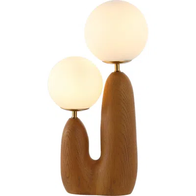 Jonathan Y Oda 17.75" 2-light Modern Bohemian Resin/iron/frosted Glass Danish Cactus Led Table Lamp In Brown Wood Finish/brass Gold