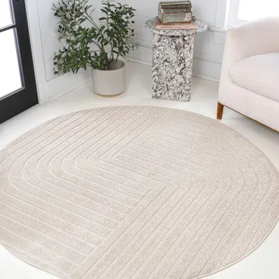 Jonathan Y Odense High-low Minimalist Angle Geometric Indoor/outdoor Round Area Rug In Neutral