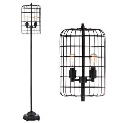 Jonathan Y Odette 65" Industrial Metal Floor Lamp, Black/silver