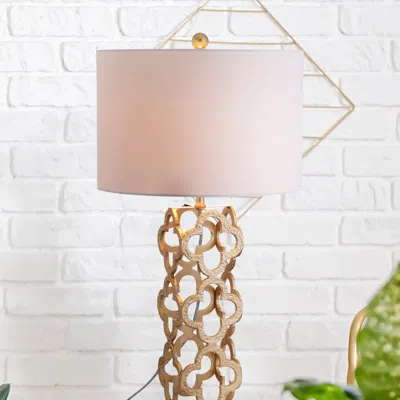 Jonathan Y Oliver 26.5" Metal Quatrefoil Led Table Lamp In Gold