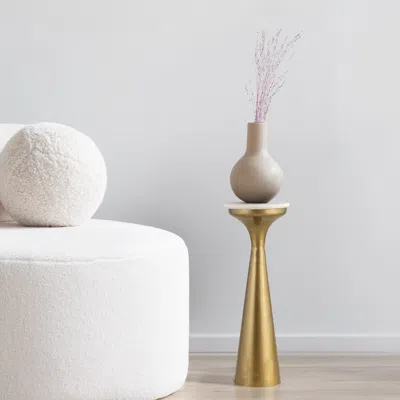 Jonathan Y Oliver Mid-century Glam Retro Metal Drink Table With Marble Top In Gold