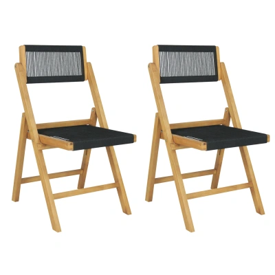 Jonathan Y Olivier Coastal Modern Wood Roped Folding Chair With Adjustable Back, Black/natural (set Of 2) In Neutral