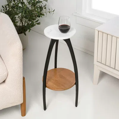 Jonathan Y Ollie 24.5" Designer Farmhouse Metal Tripod Drink Table And Decorative End Table With White Marble R