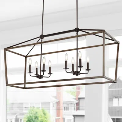 Jonathan Y Oriana 46" 8-light Iron Farmhouse Industrial Lantern Led Pendant In Black