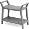 Jonathan Y Orla 25.6" Modern Classic Slatted Solid Acacia Wood Indoor/outdoor Shower Bench With Shel In Gray
