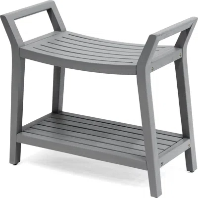 Jonathan Y Orla 25.6" Modern Classic Slatted Solid Acacia Wood Indoor/outdoor Shower Bench With Shel In Gray