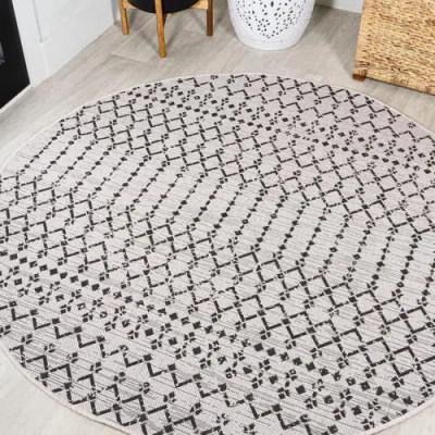 Jonathan Y Ourika Moroccan Geometric Textured Weave Indoor/outdoor Area Rug In Cream/black