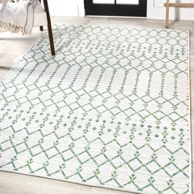 Jonathan Y Ourika Moroccan Geometric Textured Weave Indoor/outdoor Area Rug In Green/ivory