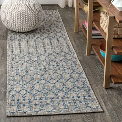 Jonathan Y Ourika Moroccan Geometric Textured Weave Indoor/outdoor Area Rug In Light Gray/navy