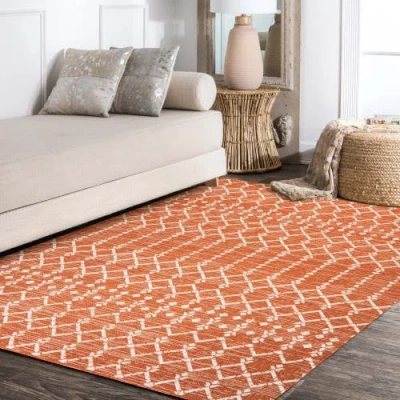 Jonathan Y Ourika Moroccan Geometric Textured Weave Indoor/outdoor Area Rug In Orange/cream