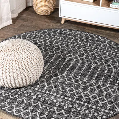 Jonathan Y Ourika Moroccan Geometric Textured Weave Indoor/outdoor Round Area Rug