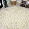 Jonathan Y Ourika Moroccan Geometric Textured Weave Indoor/outdoor Round Area Rug In Cream/green