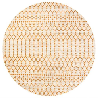 Jonathan Y Ourika Moroccan Geometric Textured Weave Indoor/outdoor Round Area Rug In Cream/orange