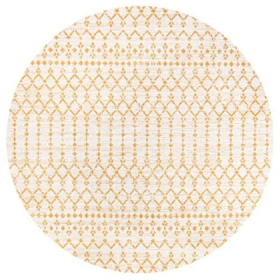 Jonathan Y Ourika Moroccan Geometric Textured Weave Indoor/outdoor Round Area Rug In Cream/yellow