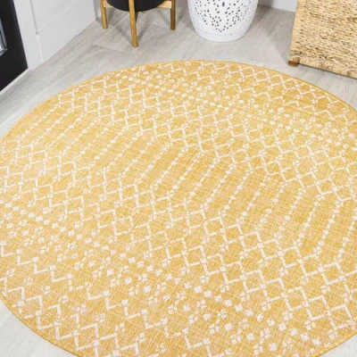 Jonathan Y Ourika Moroccan Geometric Textured Weave Indoor/outdoor Round Area Rug In Yellow/cream