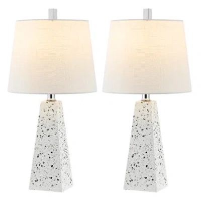 Jonathan Y Owen Contemporary Resin Led Table Lamp In White Terrazzo