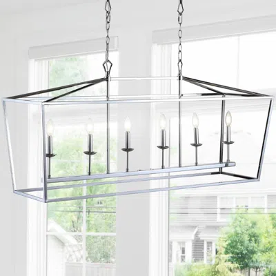 Jonathan Y Pagoda 49" Linear 6-bulb Lantern Metal Led Pendant In Metallic