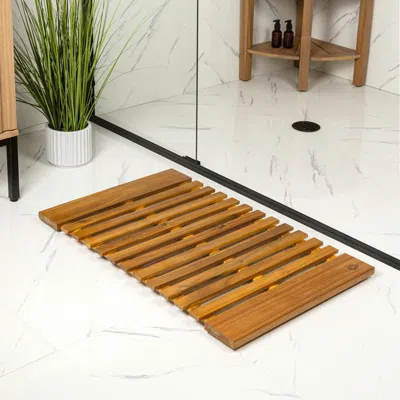 Jonathan Y Paige Modern Classic Acacia Wood Slat Indoor/outdoor Shower Mat In Brown