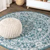 Jonathan Y Palazzo Vine And Border Textured Weave Indoor/outdoor Round Area Rug In Teal/gray