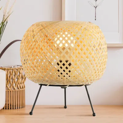 Jonathan Y Palma 10.75" Bohemian Rustic Iron/rattan Led Mini Table Lamp With Smart Bulb In Purple