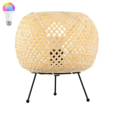 Jonathan Y Palma Bohemian Rustic Iron/rattan Led Mini Table Lamp With Smart Bulb In Light Brown/black
