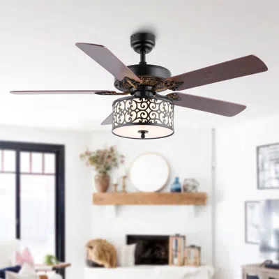 Jonathan Y Paolo 52" 3-light Farmhouse Industrial Iron Scroll Drum Shade Led Ceiling Fan With Remote In Orange