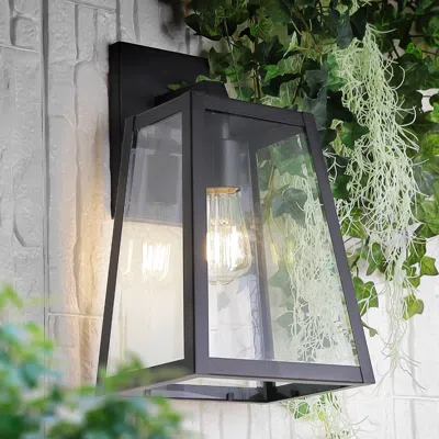 Jonathan Y Pasadena 9" Iron/glass Modern Industrial Angled Led Outdoor Lantern In Black