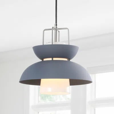 Jonathan Y Paul 11" Farmhouse Metal Led Pendant In Gray