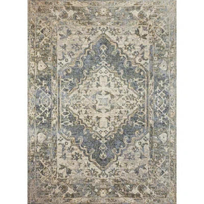 Jonathan Y Pavel Distressed Medallion Low-pile Machine-washable Area Rug In Blue/cream