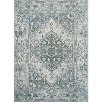 Jonathan Y Pavel Distressed Medallion Low-pile Machine-washable Area Rug In Light Gray/blue