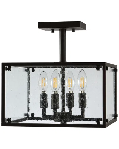 Jonathan Y Paysan 13in 4-light Iron/seeded Glass Rustic Farmhouse Led Flush Mount In Metallic