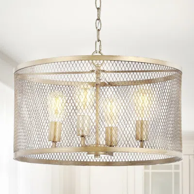 Jonathan Y Pen 4-light 20" Iron Adjustable Industrial Mesh Led Pendant In Gold