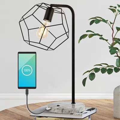 Jonathan Y Penta 23.5" Industrial Farmhouse Head-adjustable Iron Led Task Lamp With Usb Charging Port In Black