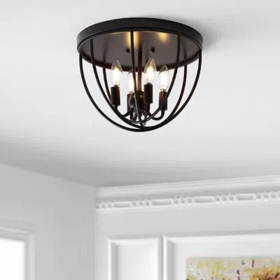Jonathan Y Peter 13.75" Metal Led Flush Mount In Black