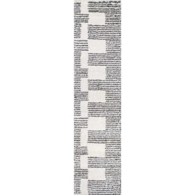 Jonathan Y Petra Abstract Stripe Geometric Shag Area Rug In White/gray