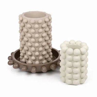 Jonathan Y Petra Modern Minimalist Handmade Concrete Bubble Cylinder Vase Set With Decorative Tray In Brown