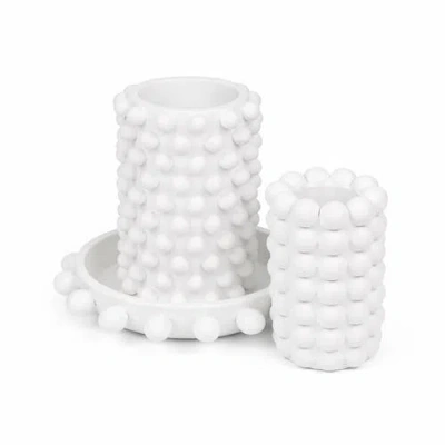 Jonathan Y Petra Modern Minimalist Handmade Concrete Bubble Cylinder Vase Set With Decorative Tray In White