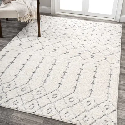 Jonathan Y Pia Moroccan Trellis Plush Carved Area Rug In Cream/gray